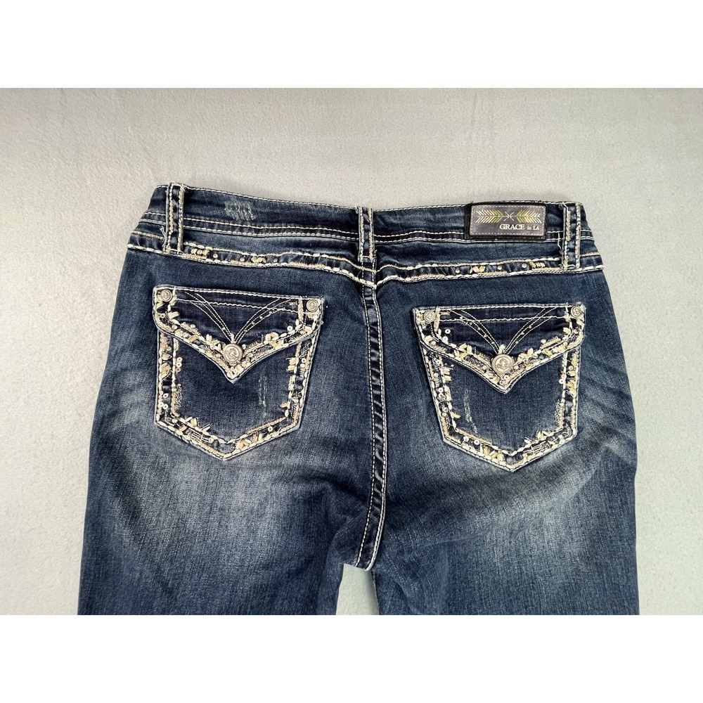 Grace in LA Easy Fit Bootcut Jeans Women's 32x33 Embellished Flap Pocket